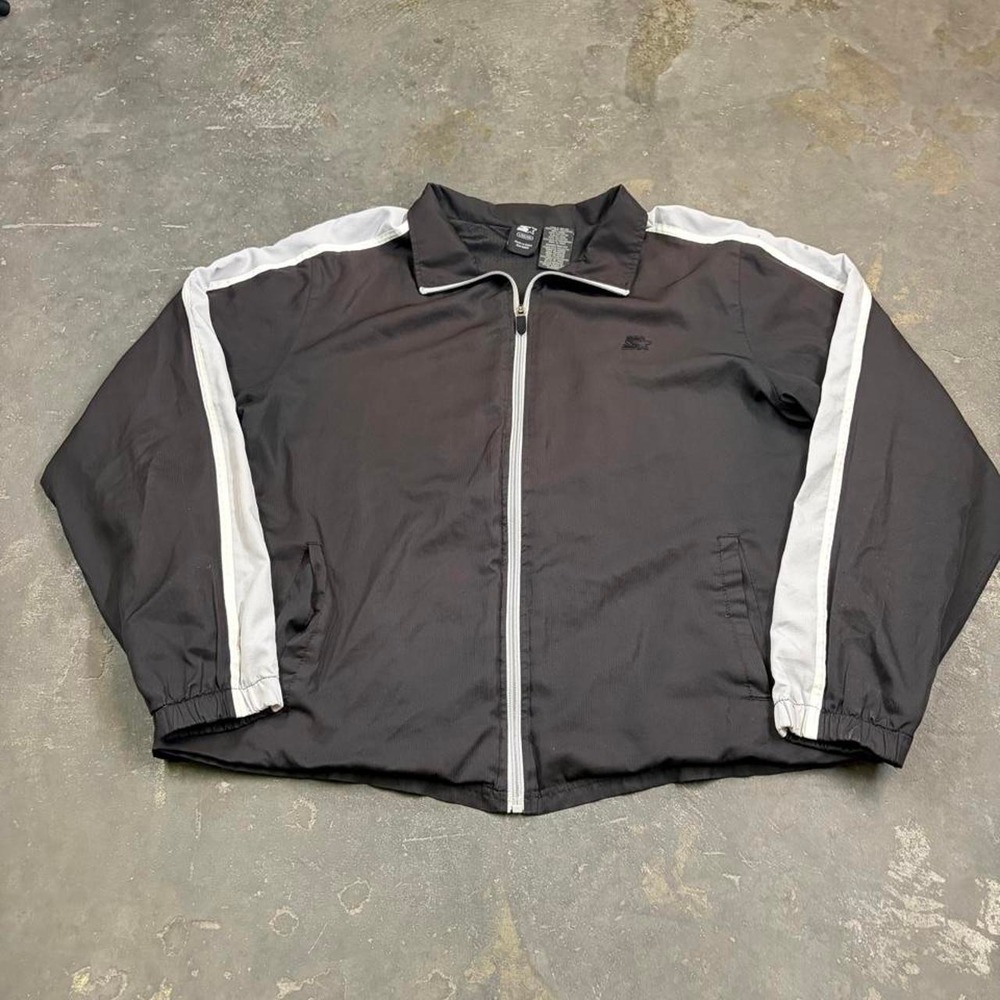 Starter Mens Windbreaker Jacket Black Grey Zip Up Y2K Vintage Large RM39308C